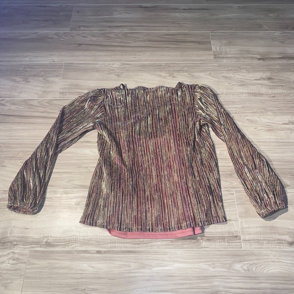 Rockin' C Womens Multicolor Metallic Sheer Striped V-Neck Blouse Top Size Small - Picture 2 of 14